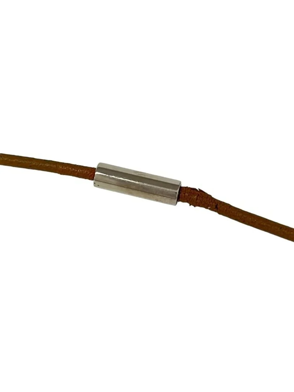Hermes Necklace Curiosity Leather Brown Silver